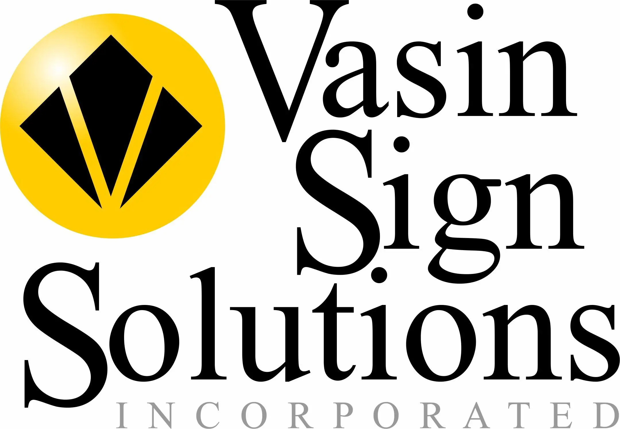 A yellow and black logo for the vasini sign solutions.